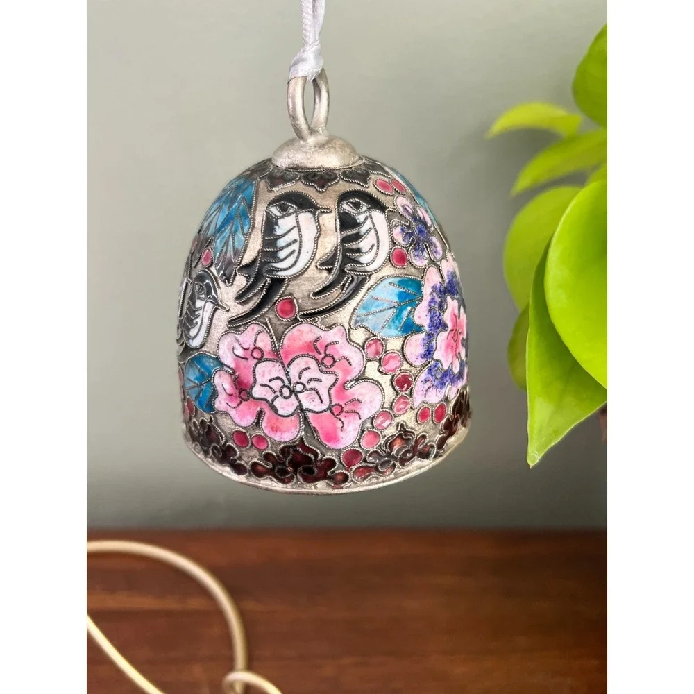 Cloisonne Enamel Bell Bird Floral Design Decorative Hanging Bell